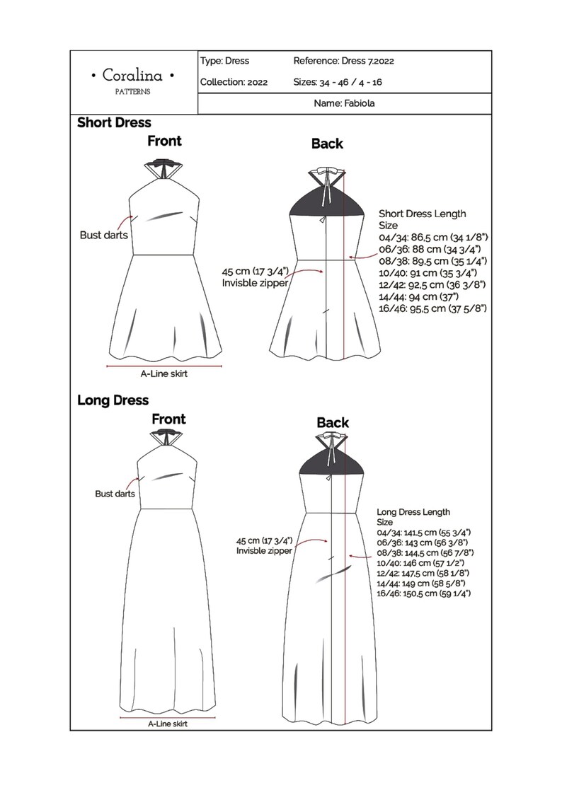 Halter Neck Dress PDF Sewing Pattern Sizes 416 EU 3446 Etsy