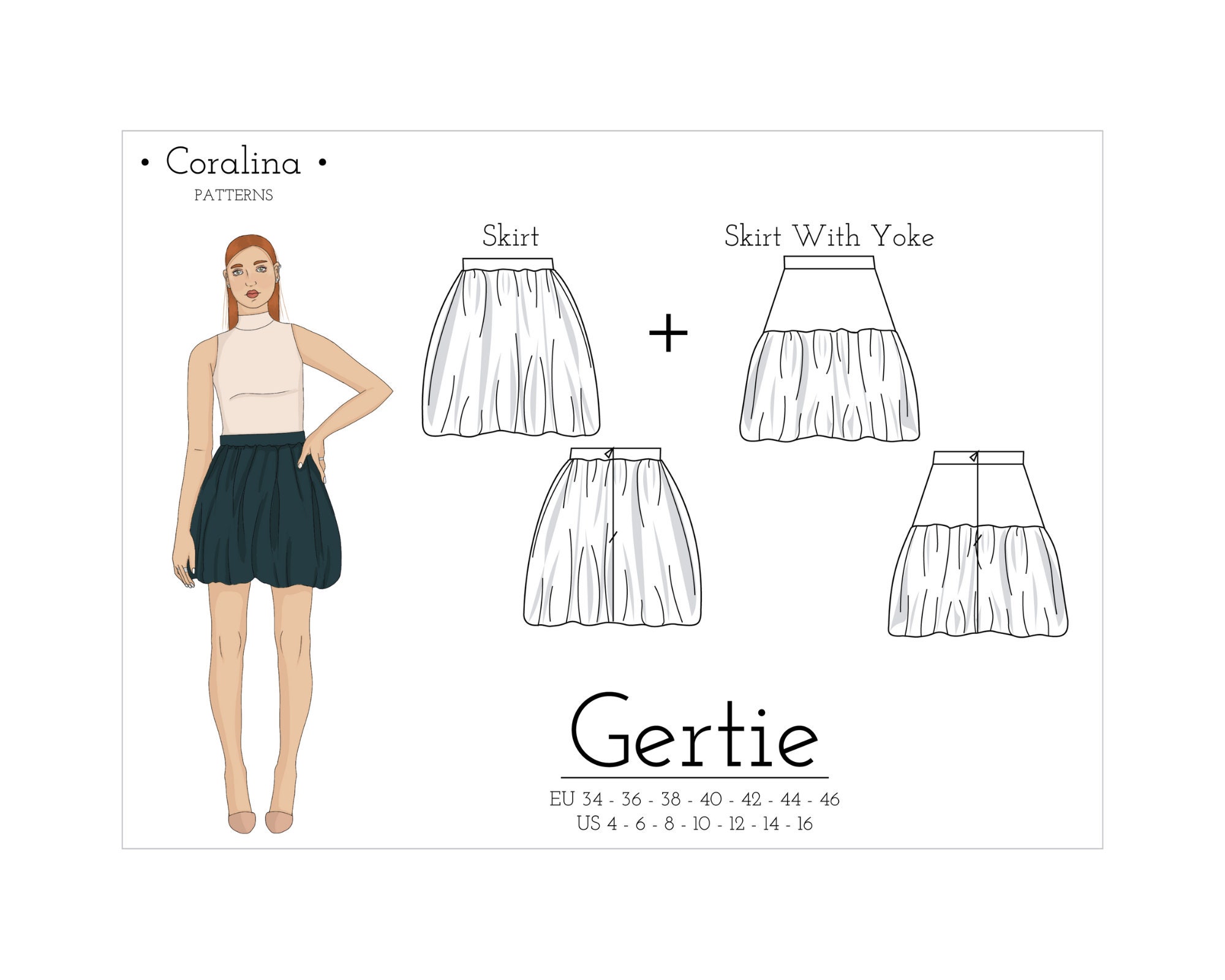 Balloon Skirt PDF Sewing Pattern Bubble Hem Skirt Pattern Sizes 4-16 EU 34-46 Two Length Options Instant Download - Etsy