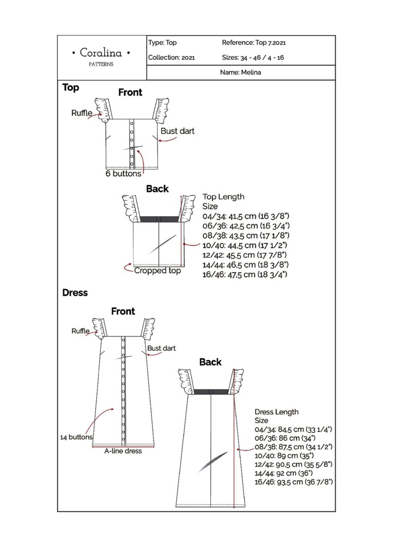 Ruffle Crop Top PDF Sewing Pattern Sizes 416 EU 3446 Etsy