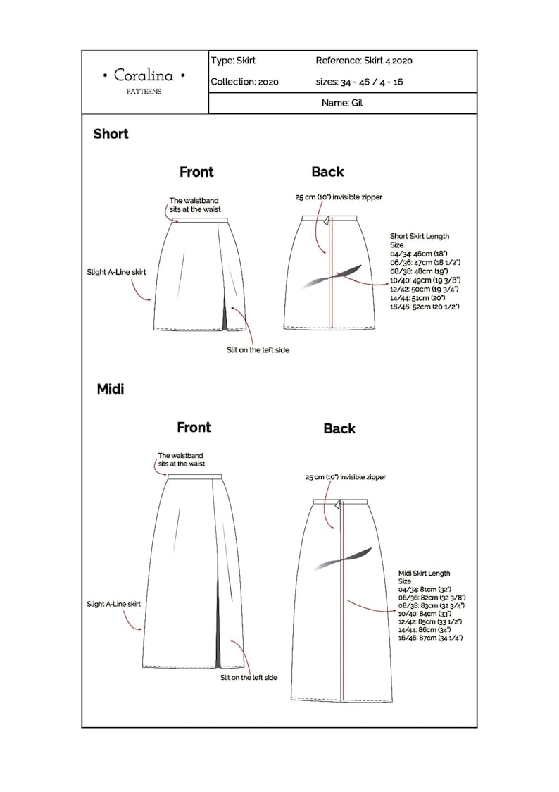 Sideslit Mini Skirt PDF Sewing Pattern Sizes 416 EU Etsy UK