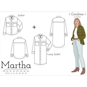 Shirt Jacket PDF Sewing Pattern | Shacket Pattern | Sizes 4-16 (EU 34-46) | Instant Download