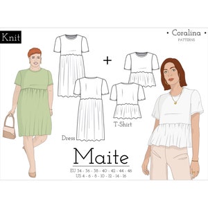 Peplum T-Shirt and Dress PDF Sewing Pattern | Sizes 4-16 (EU 34-46) | Two Length Options | Instant Download