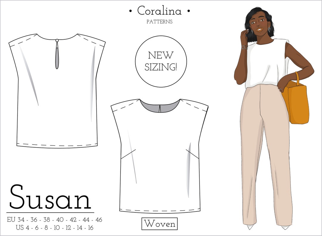 Shoulder Pad Shirt PDF Sewing Pattern Sizes 416 EU 3446 Etsy