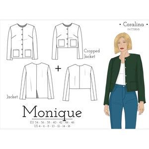 Tweed Jacket PDF Sewing Pattern | Boxy Jacket Pattern | Sizes 4-16 (EU 34-46) | Instant Download
