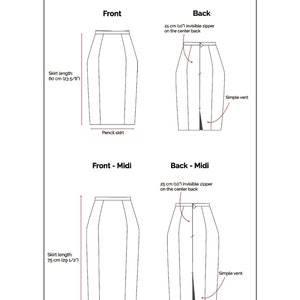 Pencil Skirt PDF Sewing Pattern Two Length Options Sizes - Etsy