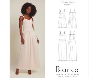 Drop Waist Bustier Dress PDF Sewing Pattern | Sizes 4-16 (EU 34-46) | Two Length options | Instant Download