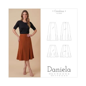Godet Skirt PDF Sewing Pattern | High-Waist Flared Skirt | Sizes 4-16 (EU 34-46) | Two Length Options | Instant Download