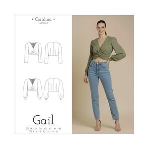 Naaipatroon blouse met gedraaide voorkant: lang/klokmouwen, maten 4-16 VS, 34-46 EU (digitaal)