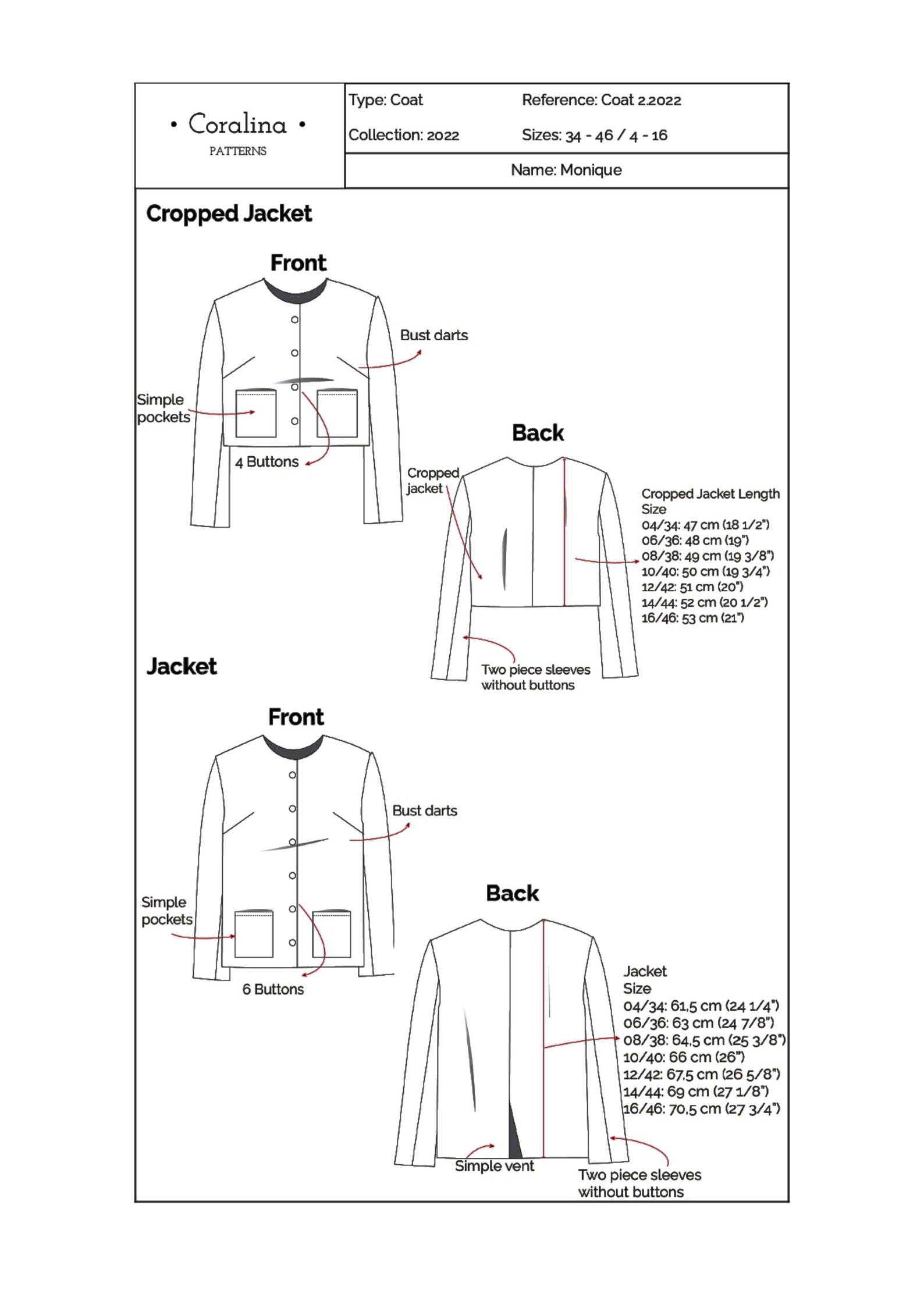 Tweed Jacket PDF Sewing Pattern Boxy Jacket Pattern Sizes Etsy