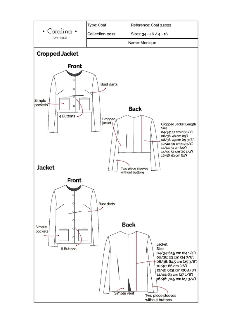 Tweed Jacket PDF Sewing Pattern Boxy Jacket Pattern Sizes Etsy