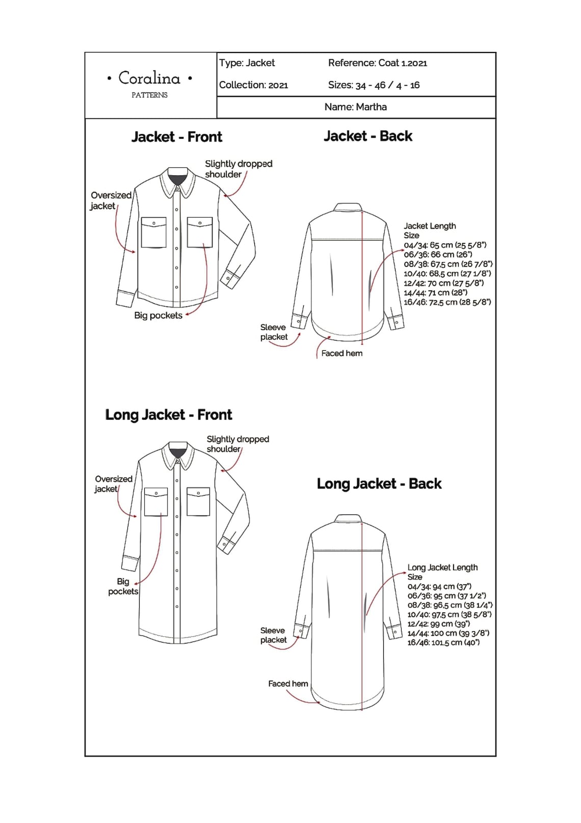 Shirt Jacket PDF Sewing Pattern Shacket Pattern Sizes 416 Etsy