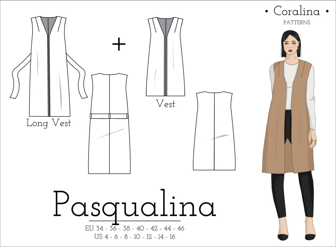 Belted Long Vest PDF Sewing Pattern Easy Vest Pattern Two - Etsy