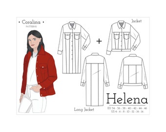 Cartamodello PDF per giacca di jeans / Taglie 4-16 (EU 34-46) / Download immediato