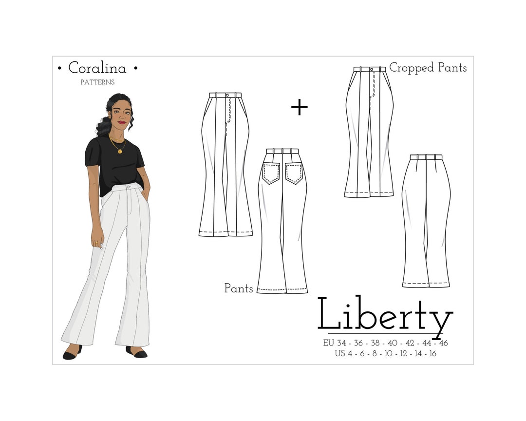 High-rise Flare Pants PDF Sewing Pattern Bell Bottom Trousers Two ...