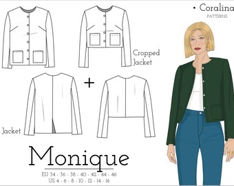 Boxy Tweed Jacket + A-line Button Front Skirt PDF Sewing Patterns