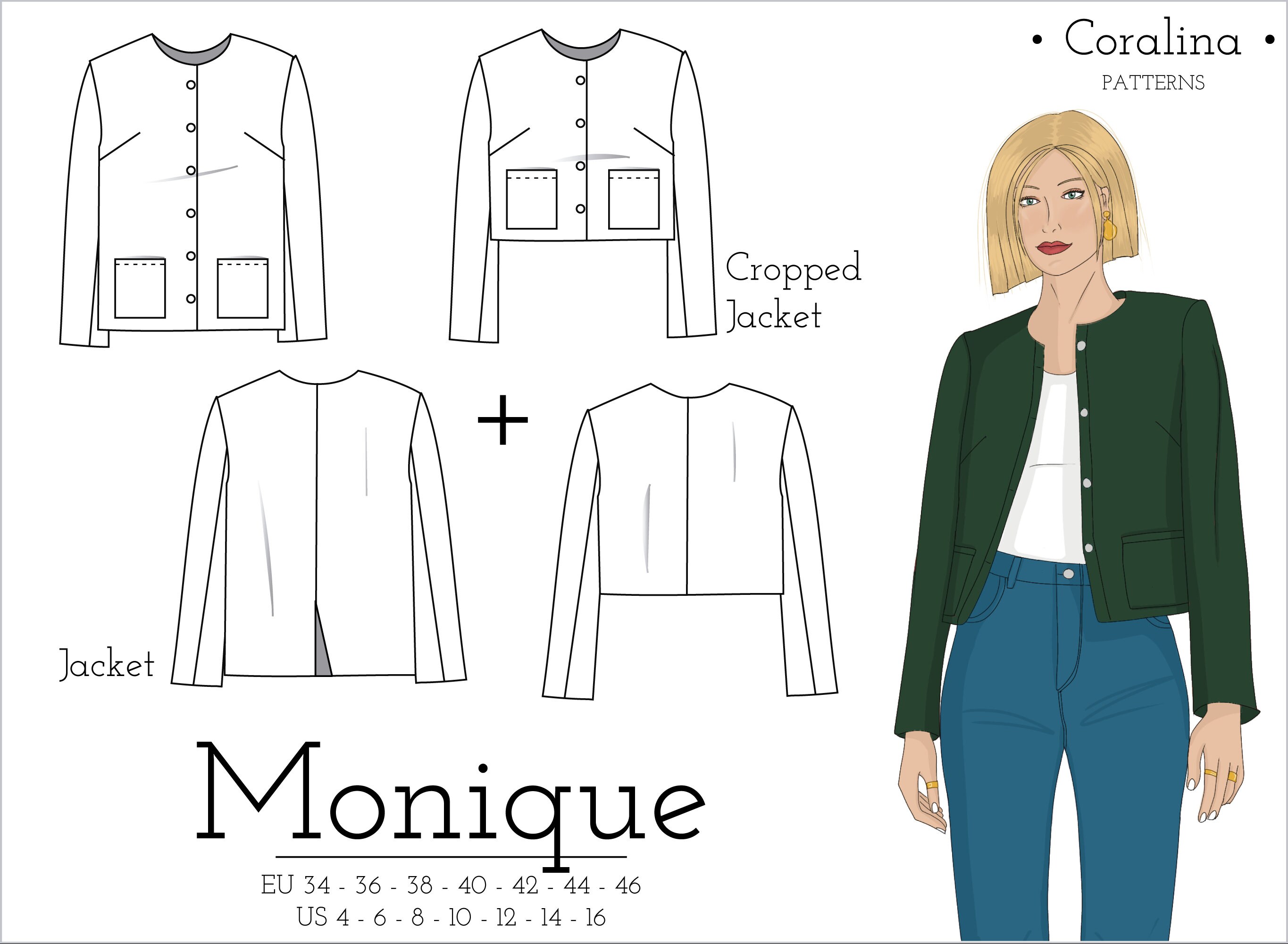 Boxy Tweed Jacket + A-line Button Front Skirt PDF Sewing