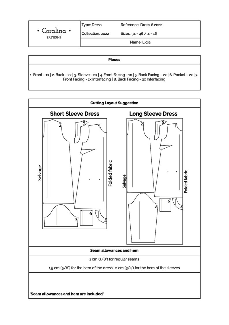 Shift Dress PDF Sewing Pattern Aline Dress With Pockets Etsy