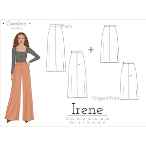 Satin Palazzo Pants PDF Sewing Pattern | Wide-Leg Trousers | Two Length Options | Sizes 4-16 (EU 34-46) | Instant Download