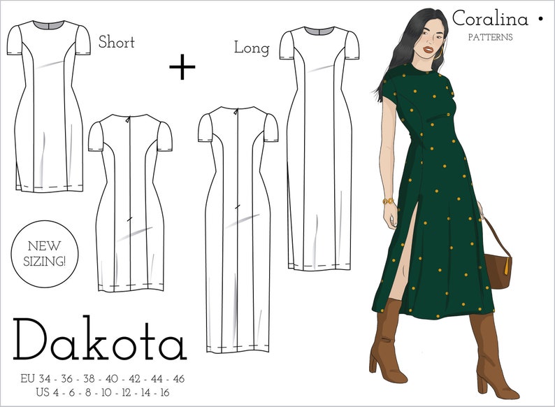 Princess Seam Long Dress PDF Sewing Pattern | Sizes 4-16 (EU 34-46) | Two length options | Instant Download 