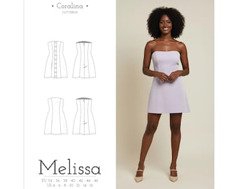 Strapless Mini Dress PDF Sewing Pattern | Button Down Dress Pattern | Two Style Options | Sizes 4-16 (EU 34-46) | Instant Download