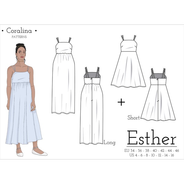 Strappy Sleeveless Dress PDF Sewing Pattern | Empire Waist Dress Pattern | Sizes 4-16 (EU 34-46) | Two Style Options | Instant Download