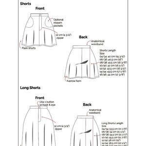 Flared Shorts Sewing Pattern: Two Lengths, Optional Pockets (sizes 4-16 ...