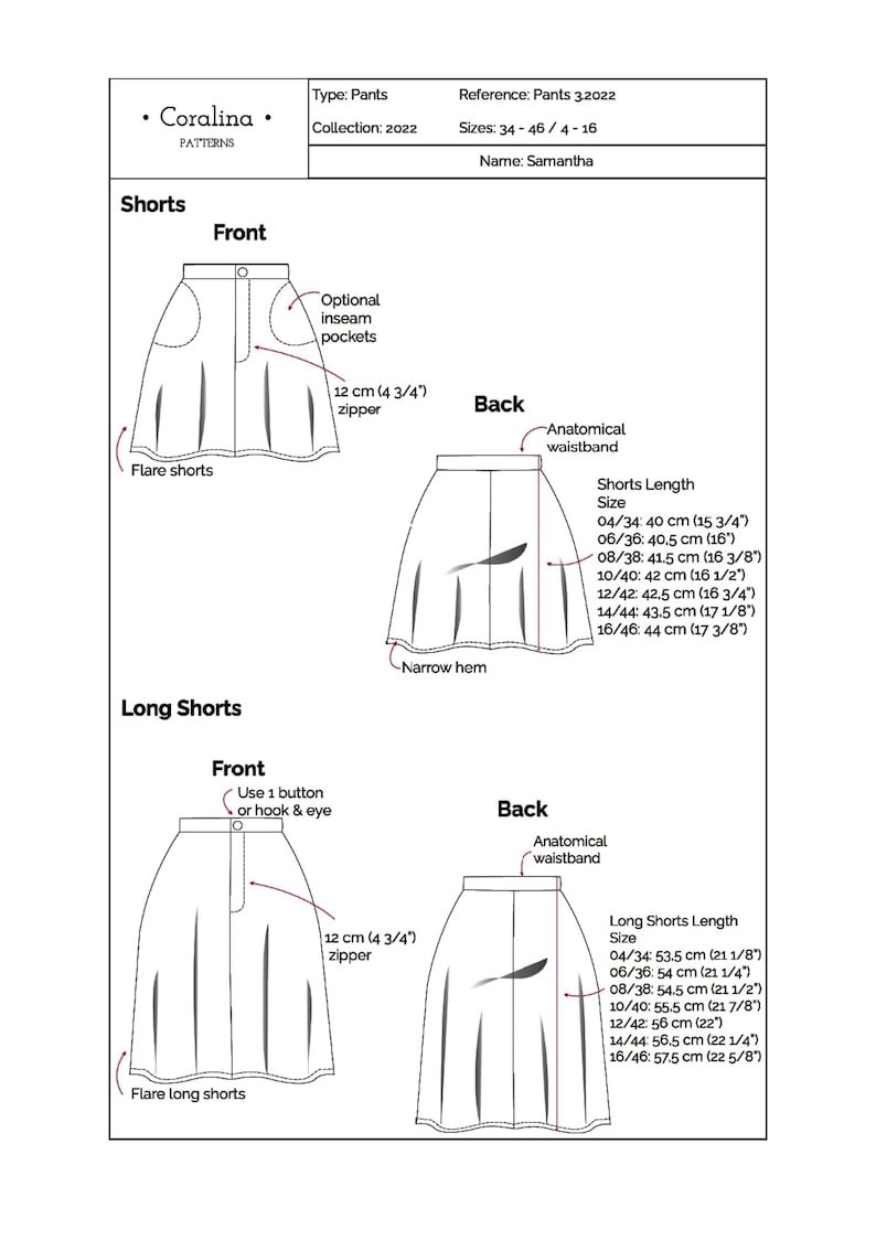 Flared Shorts With Optional Inseam Pockets PDF Sewing Pattern - Etsy