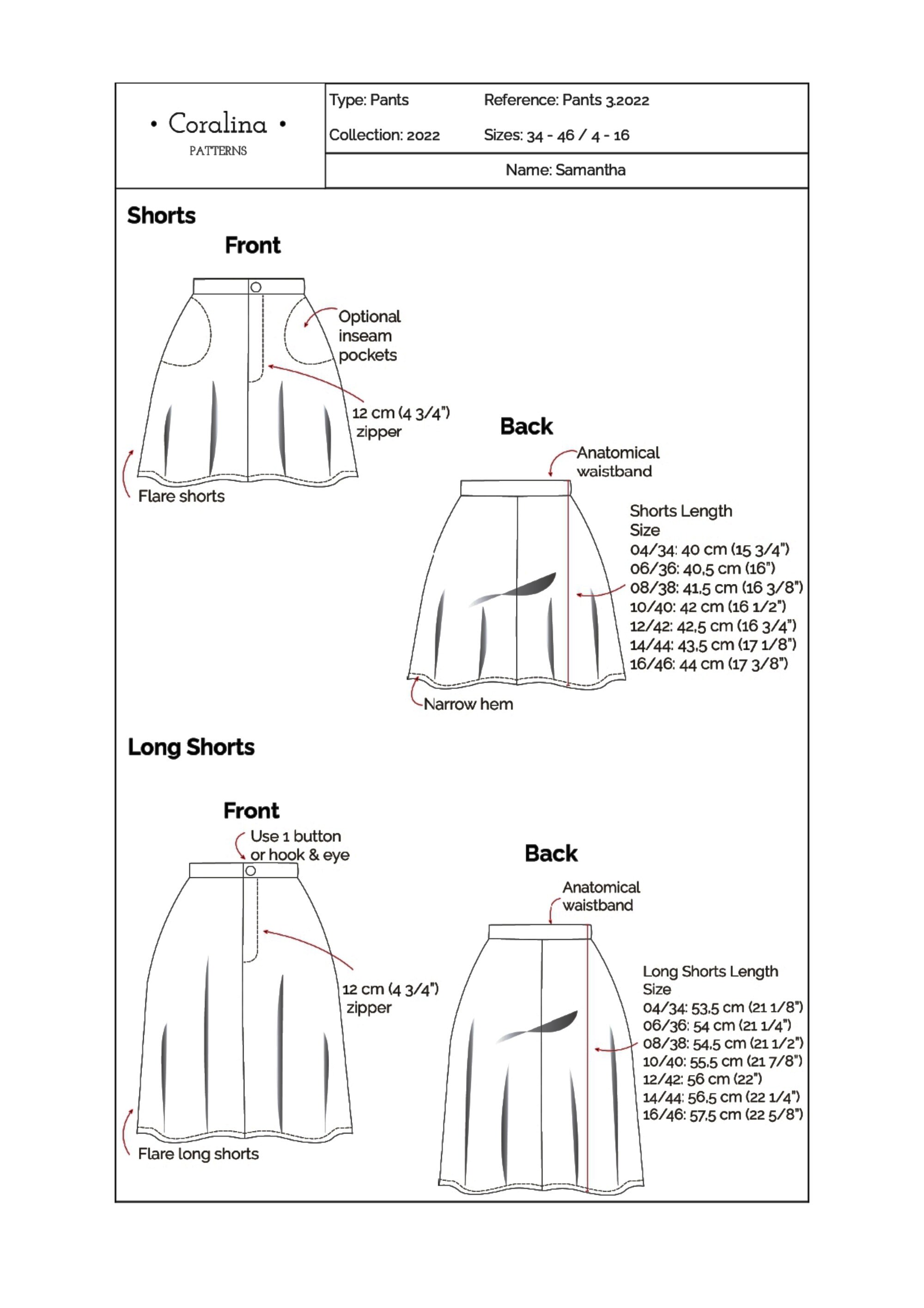 Flared Shorts Sewing Pattern: Two Lengths, Optional Pockets (sizes 4-16 ...