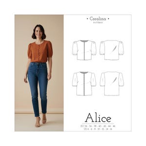 Button Front Top PDF Sewing Pattern | Sizes 4-16 (EU 34-46) | Two Style Options