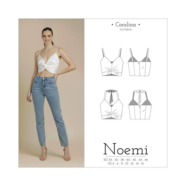 Twist Front Crop Top PDF Sewing Pattern | Sizes 4-16 (EU 34-46) | Instant Download