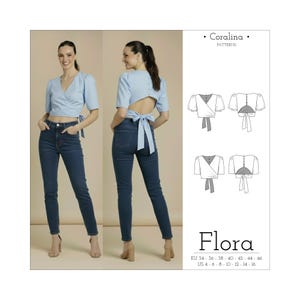 Patrón de costura en PDF para blusa cruzada con espalda descubierta / Tallas 4-16 (EU 34-46) / Descarga inmediata