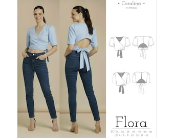 Open Back Surplice Wrap Top PDF Sewing Pattern | Sizes 4-16 (EU 34-46) | Instant Download