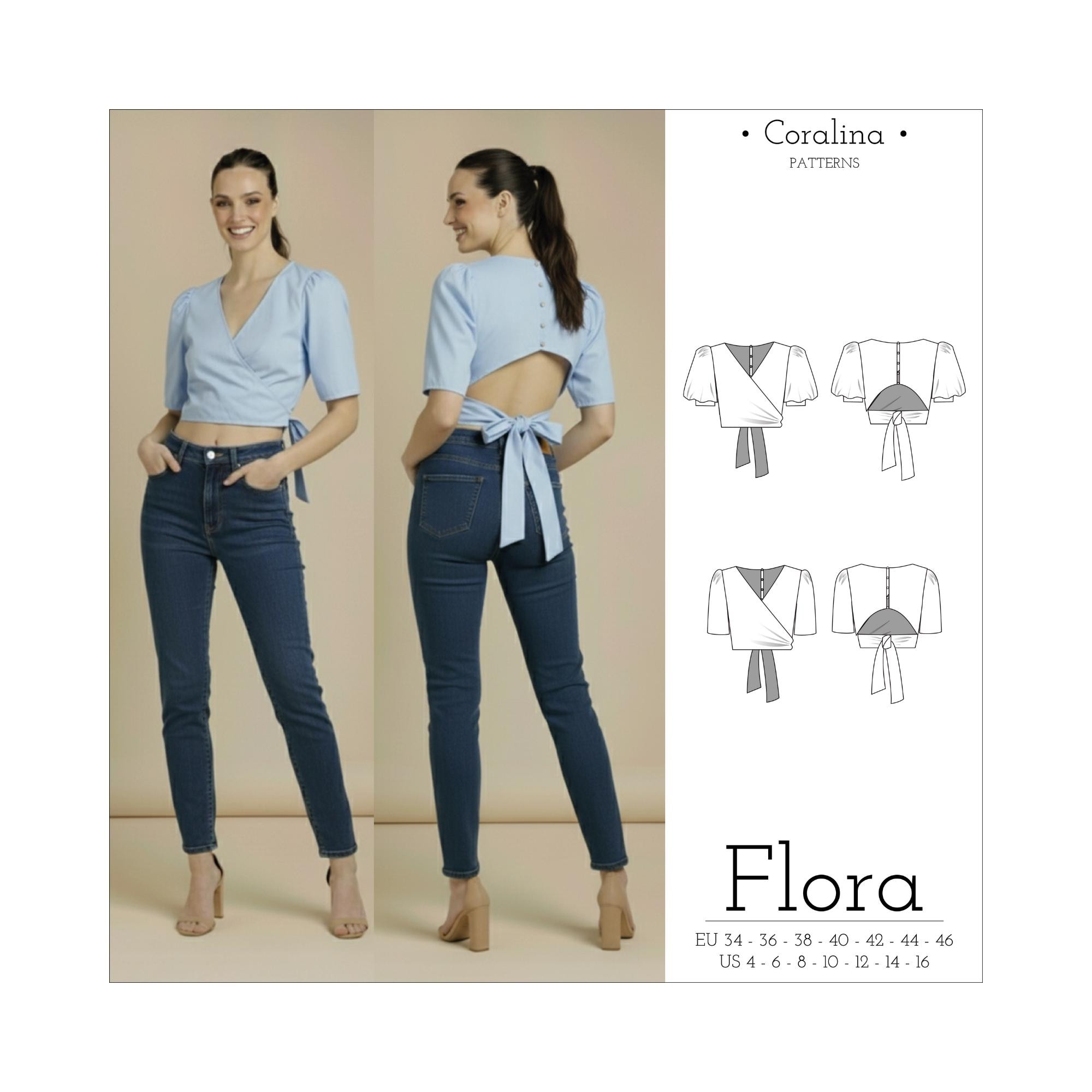 Open Back Surplice Wrap Top PDF Sewing Pattern | Sizes 4-16 (EU 34