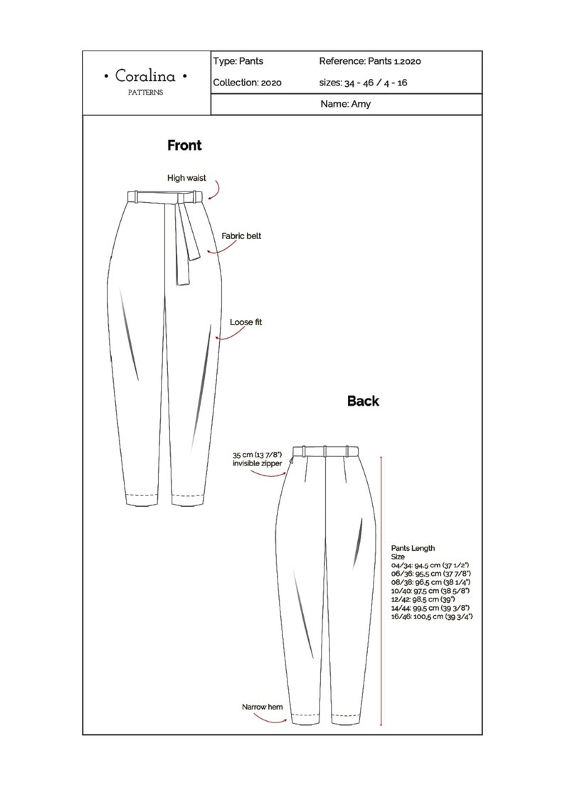 Highwaist Pants PDF Sewing Pattern Sizes 416 EU 3446 Etsy