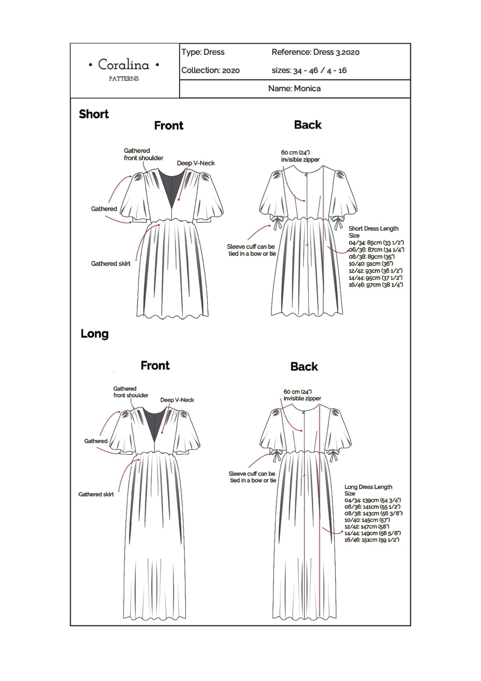 Puff Sleeve Dress PDF Sewing Pattern Sizes 4-16 EU 34-46 - Etsy
