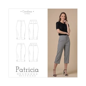 Patrón de costura para pantalones capri / Pantalones capri de talle alto / Tallas 4-16 (UE 34-46) (Patrón en PDF)