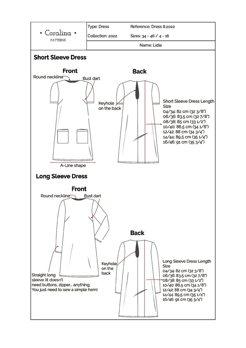 Shift Dress PDF Sewing Pattern A-line Dress With Pockets - Etsy