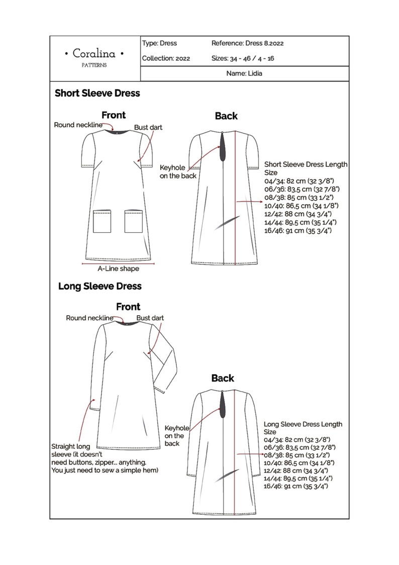 Shift Dress PDF Sewing Pattern Aline Dress With Pockets Etsy