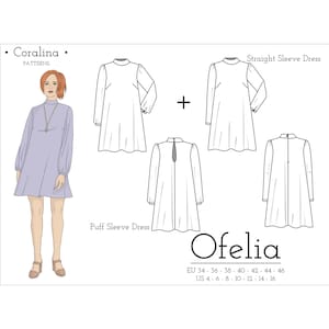 A-line Dress With Long Sleeves PDF Sewing Pattern |  Sizes 4-16 (EU 34-46) | Two Style Options | Instant Download