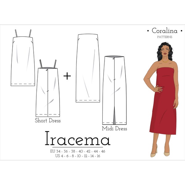 Strapless Column Dress PDF Sewing Pattern | Sizes 4-16 (EU 34-46) | Two style options | Instant Download