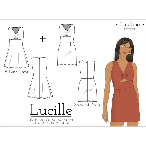 Ruched Front Dress PDF Sewing Pattern | Underbust Cut-Out Dress | Sizes 4-16 (EU 34-46) | Two style options | Instant Download