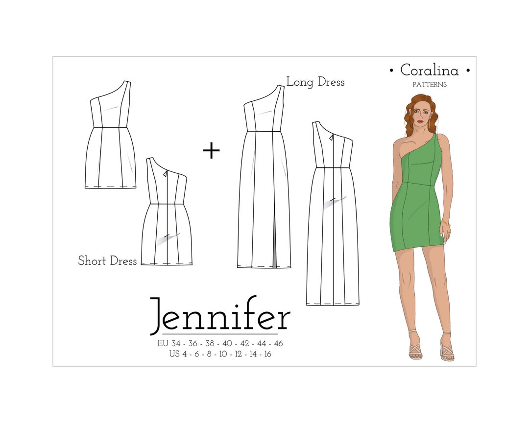 One Shoulder Dress PDF Sewing Pattern | Sizes 4-16 (EU 34-46