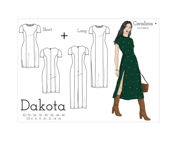 Princess Seam Long Dress PDF Sewing Pattern Sizes 4-16 EU 34-46 Two Length  Options Instant Download 