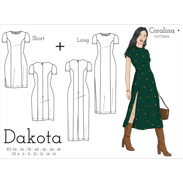 Vestido longo princesa com costura PDF Padrão de costura | Tamanhos 4-16 (EU 34-46) | Duas opções de comprimento | Download instantâneo