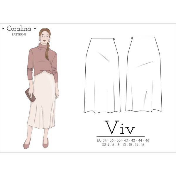 Midi slip skirt PDF Sewing Pattern | Sizes 4-16 (EU 34-46) | Instant Download