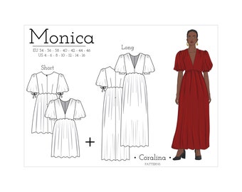 Kleid mit Puffärmeln PDF Schnittmuster | Größen 4-16 (EU 34-46) | Zwei Längenoptionen | Sofort Download