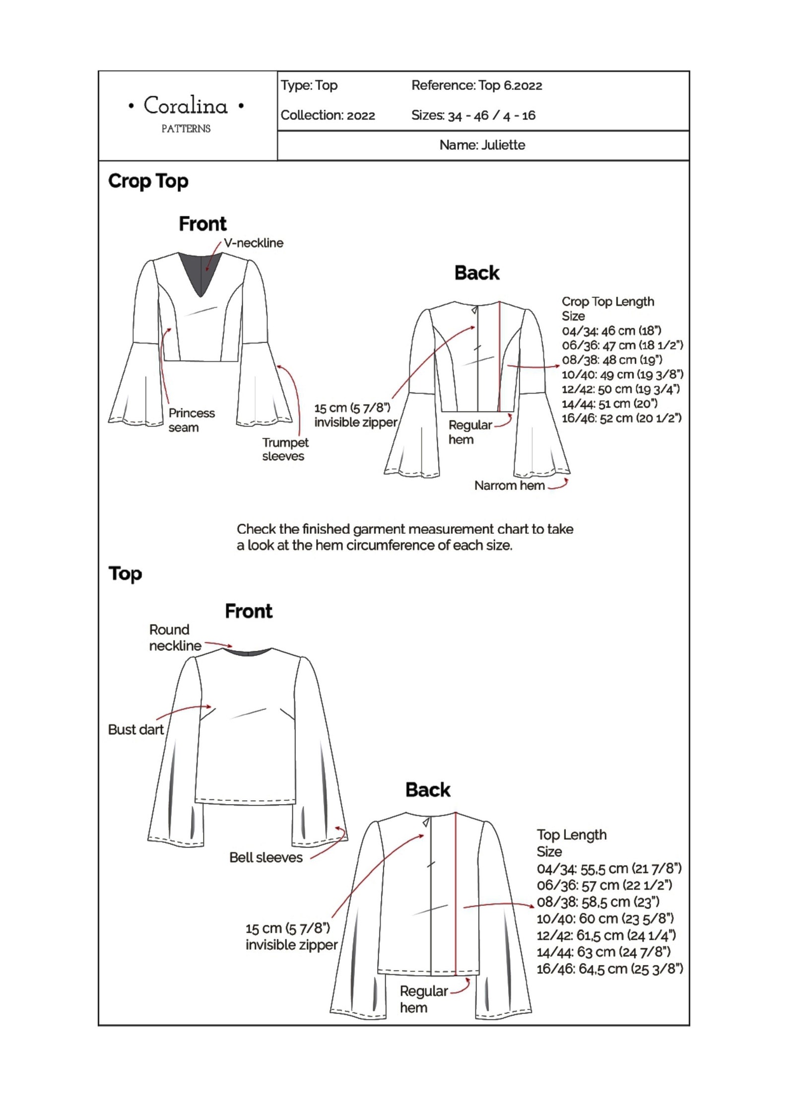 Pattern For Sleeves Trumpet Sleeve Top PDF Sewing Pattern | Bell Sleeve Blouse | Sizes 4-16 ...