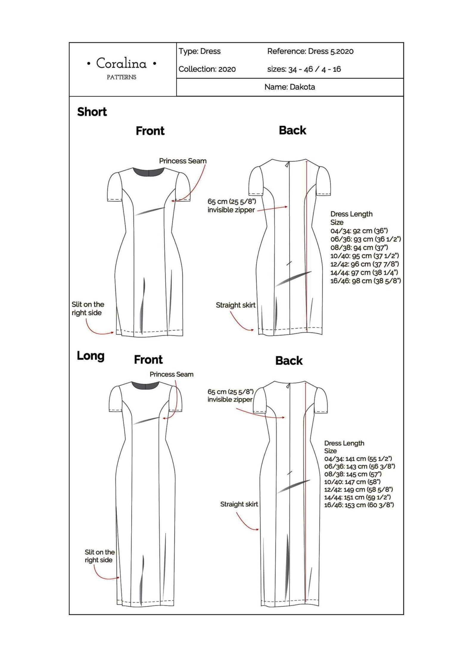 Princess Seam Long Dress PDF Sewing Pattern Sizes 416 EU Etsy UK
