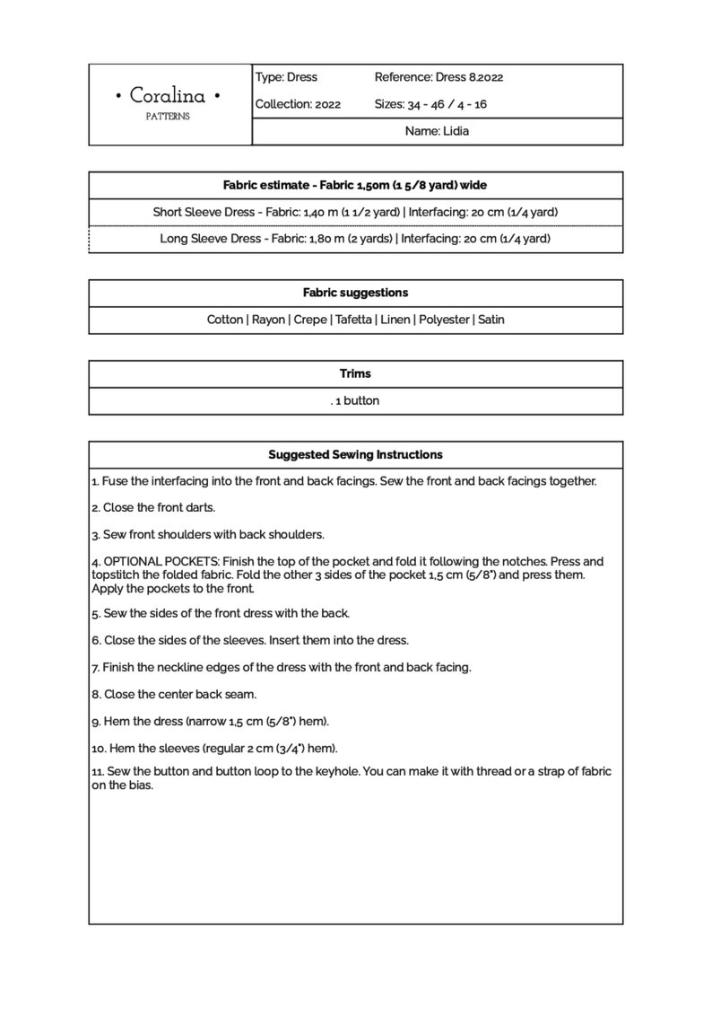 Shift Dress PDF Sewing Pattern Aline Dress With Pockets Etsy