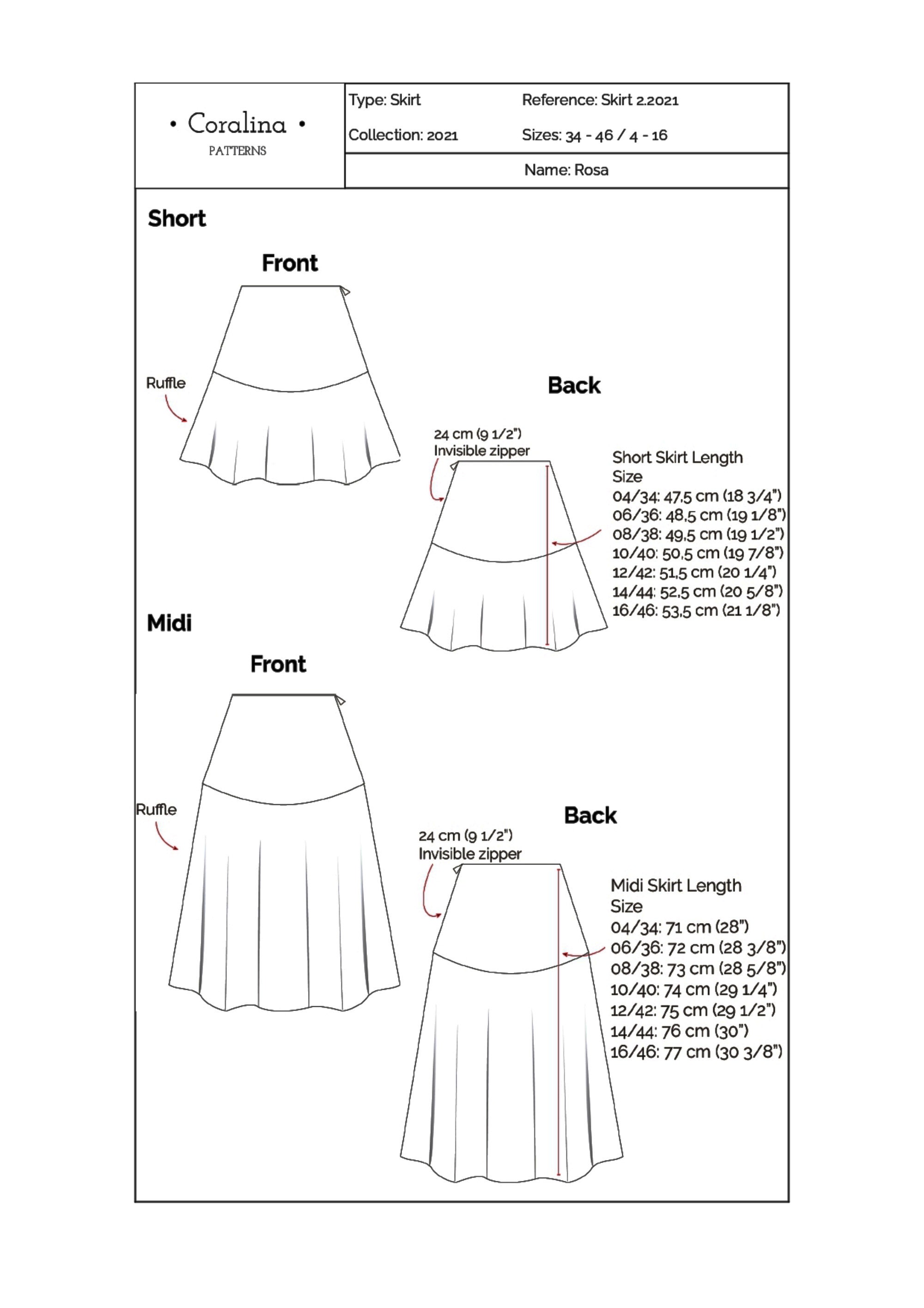 Ruffle Skirt PDF Sewing Pattern Sizes 4-16 EU 34-46 Two - Etsy UK